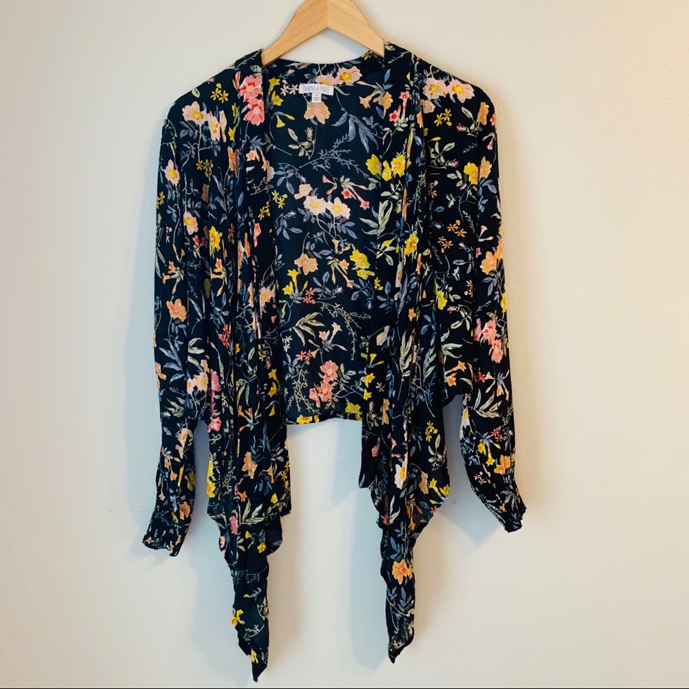 Patrons of Peace Drape Front Floral Open Cardigan